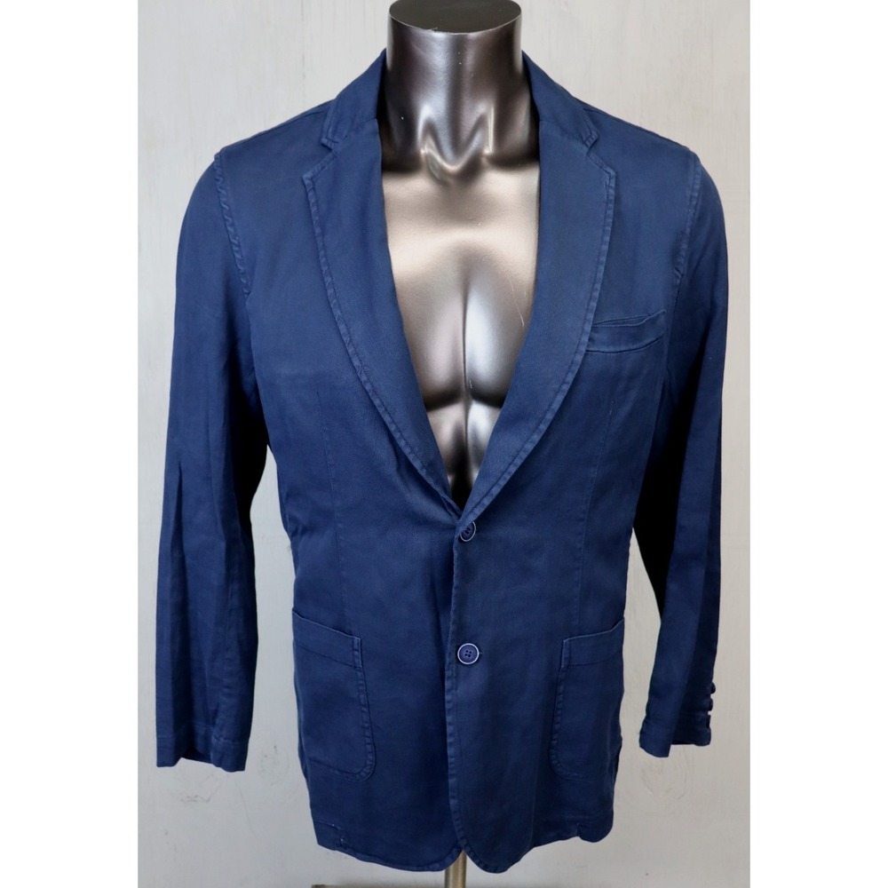 Takeshy Kurosawa Mens Blazer Jacket Blue US Size 42 Cotton Stretch Made in Italy